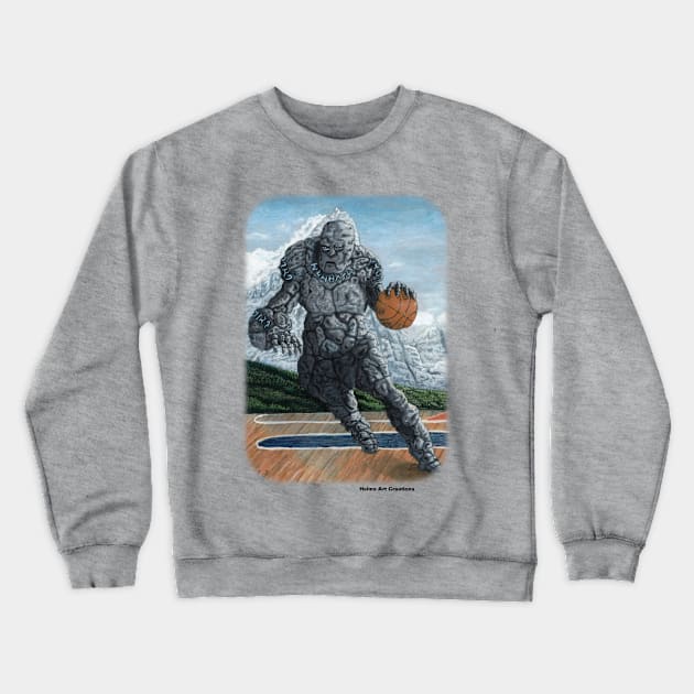 Rock Golem Playing Basketball Crewneck Sweatshirt by Helms Art Creations